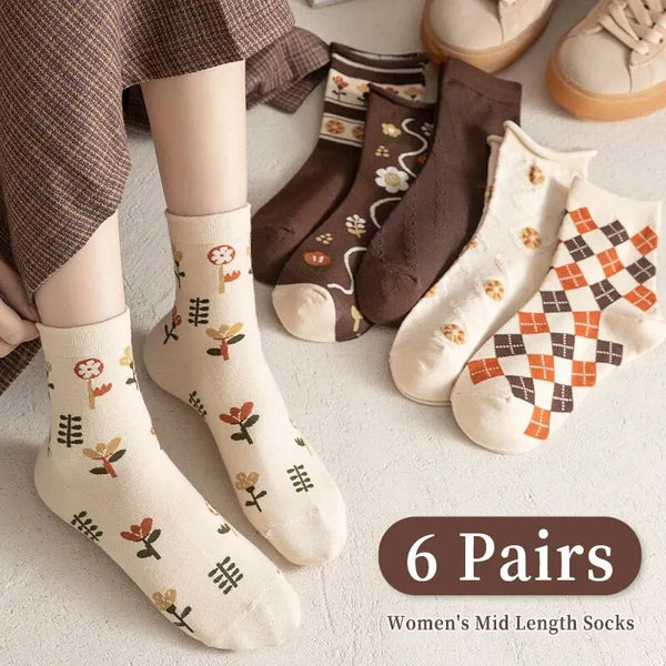 6 Pairs of Spring Summer Women Is Medium Socks Hose Khaki Vintage