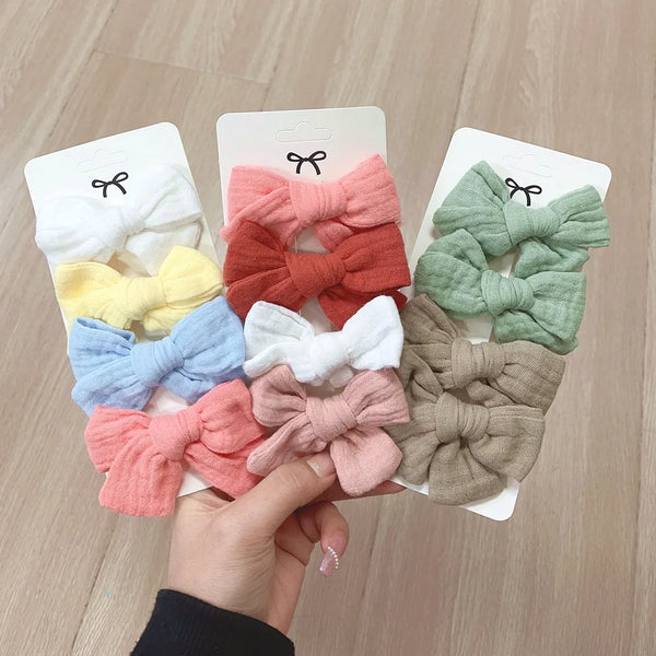 4pcs/set Solid Cotton Hairclips for Kids Soft Bowknot Hairpins Girls