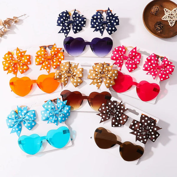 3Pcs/set Kids Cute Solid Dot Hairpin Colorful Heart Sun Glasses Set