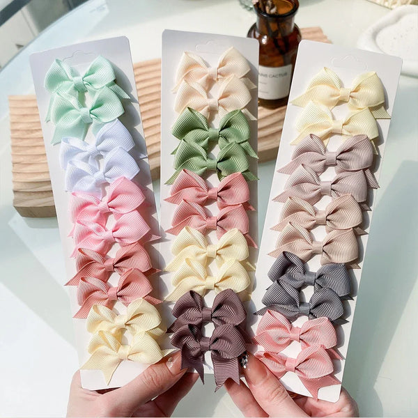 10Pcs/Set New Cute Solid Ribbon Bowknot Hair Clips for Baby Girls