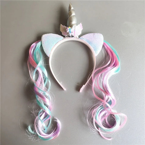 Girl Headband Kids Candy Color Sparkle Sequins Unicorn Braid Children