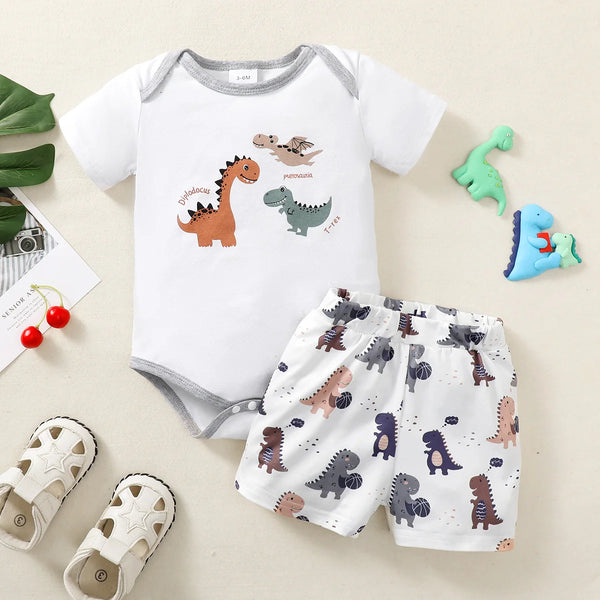 Summer 0-1 Year Olds Cool Boy Outfits Dinosaur Short Sleeve Tops Pants