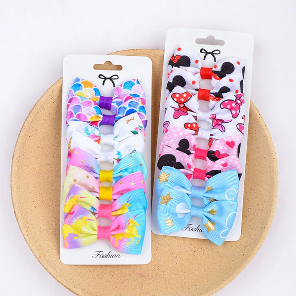 8PCS/Set Print Grosgrain Ribbon Hair Bows Clips Small Bows For