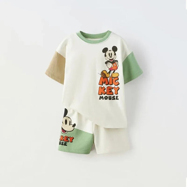 Mickey Printed Kids Short Sleeve Suit 2024 New Summer Clothing Cartoon