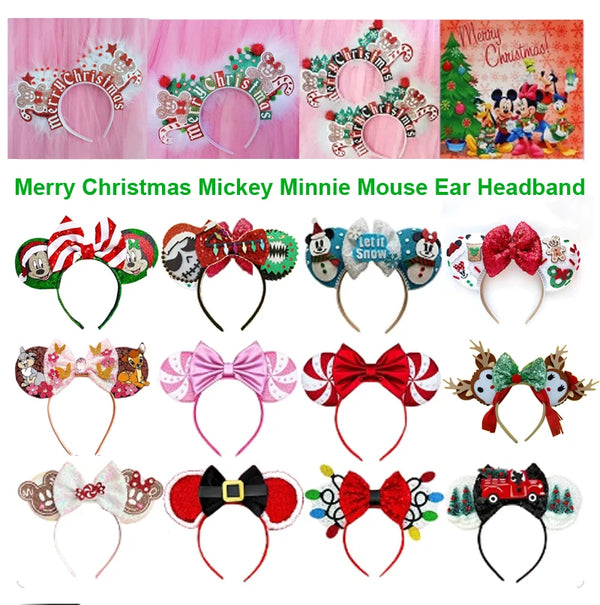 2024 Merry Christmas Mickey Minnie Mouse Ear Headband Girl Hair