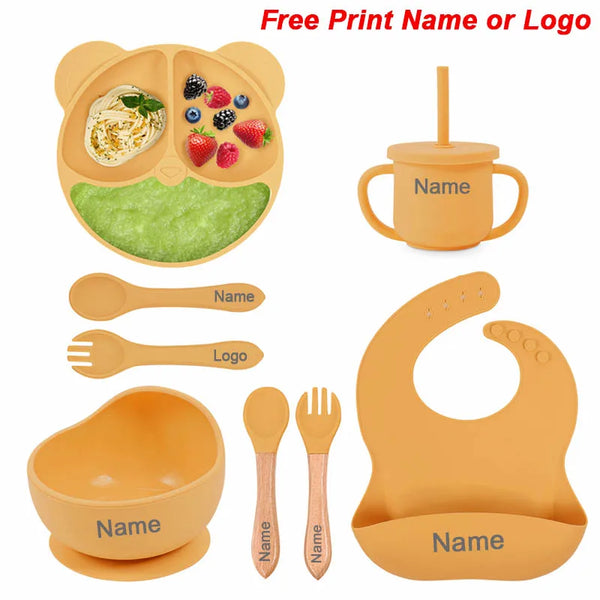 Feeding Set Silicone For Baby Sucker Bowl Dishes Plate For Kids Bear