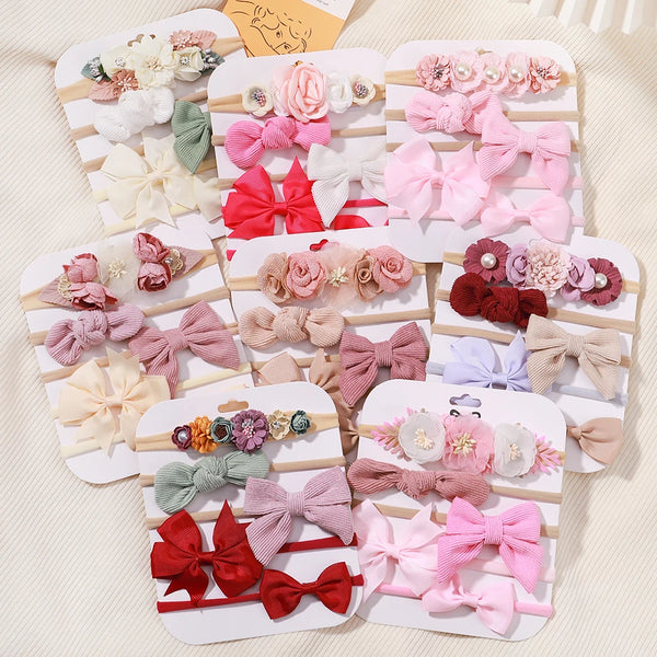 5Pcs/Set Baby Elastic Headband Newborn Flower Lace Bowknot Nylon Hair