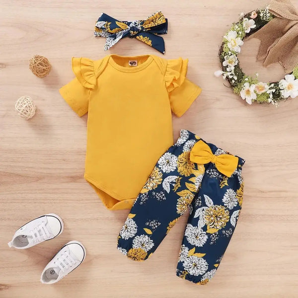 Newborn Baby Girls Clothing Set Short Sleeve Bodysuit +Floral Pants