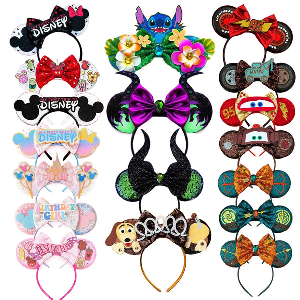 2024 New Design Pattern Mickey Mouse Ears Hairband Sequin Bows Girl