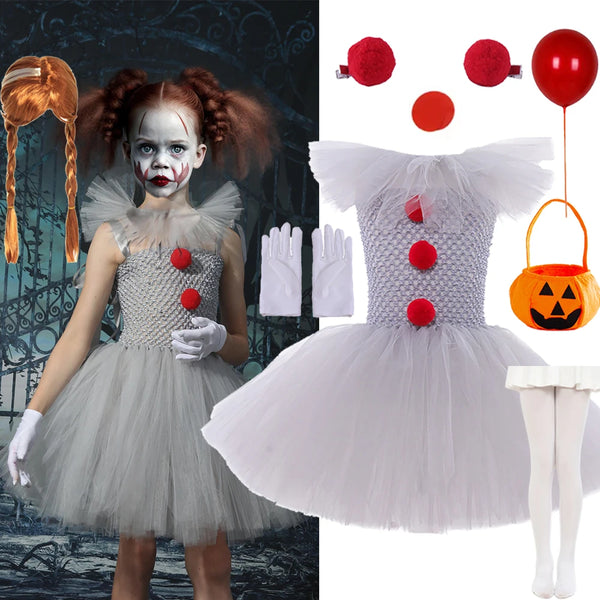 Gray Joker Tutu Tulle Dress for Girls Carnival Girl Creepy Clown