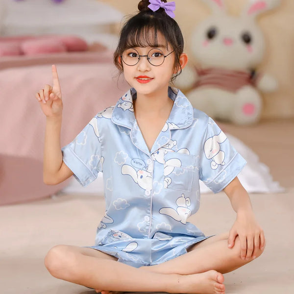 Pajama Girl Ice Silk Short Sleeve Cardigan Sweet Cute Cartoon