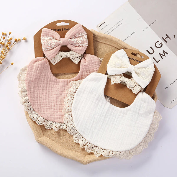 3Pcs/Set Solid Muslin Cotton Bamboo Baby Bib Tassel Lace Boy Girl