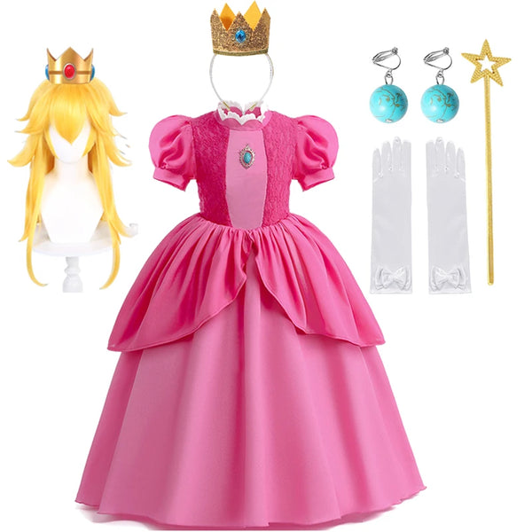 Peach Princess Cosplay Dress Girl Movie Role Playing Costume Birthday