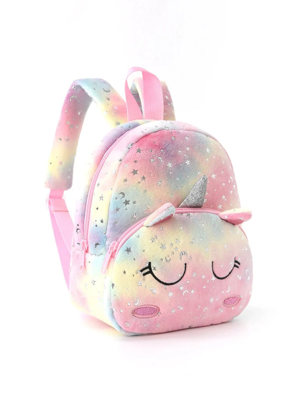 1pc Plush Printed Cartoon Unicorn Children'S Backpack, Suitable For