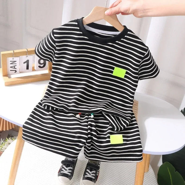 Summer Baby Boy Girls Clothes Set Children Stripe Tshirts and Shorts 2