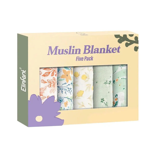 5pcs Gift Set Bamboo Cotton Muslin Bib Burp Cloth 60*60cm 2 Layers