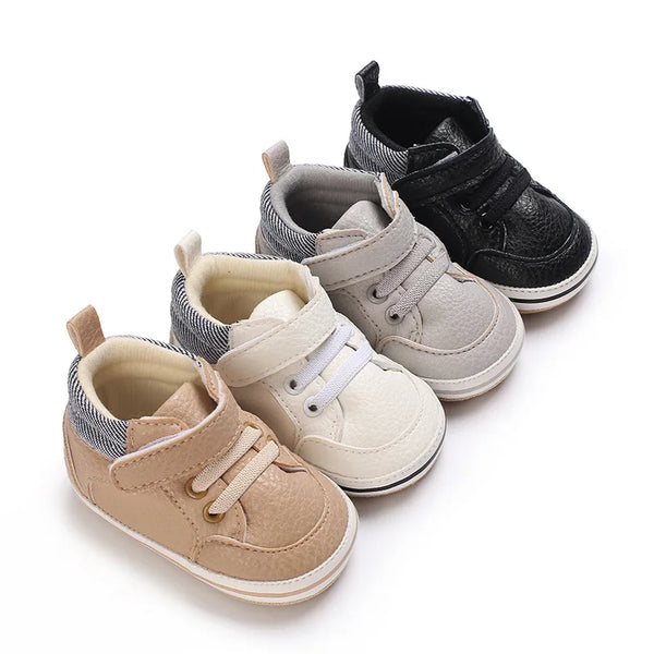 New Baby Shoes Boys High Top Casual PU Leather Anti-slip