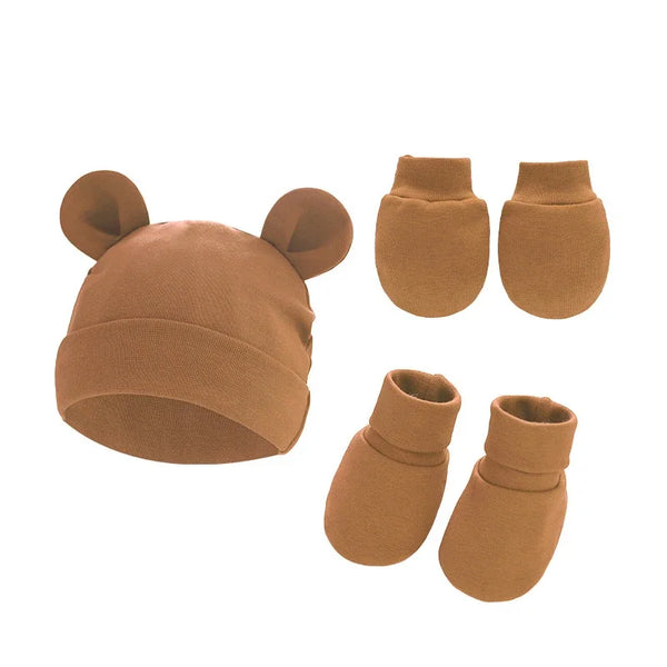 Cute Baby Hat Newborn Bonnet Gloves Socks Set Beanie Hats Ear Shape