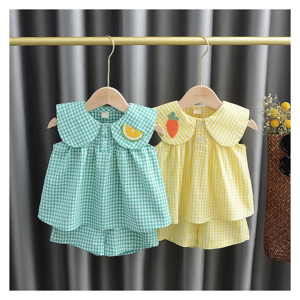 Summer Clothing Sets Baby Girl Cute Fruit Cotton Girls Plaid  Sweet