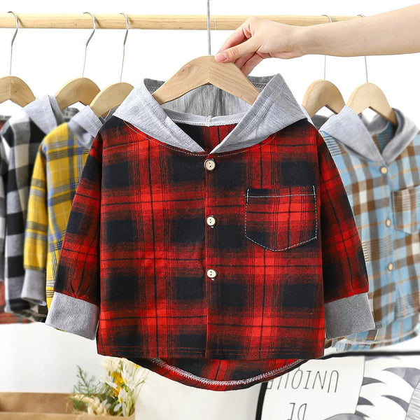 Children's Hooded Shirts Kids Clothes Baby Boys Plaid Shirts Coat for