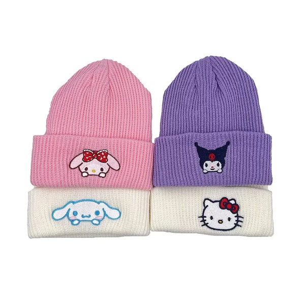 Sanrio Kuromi Unisex Cotton Cartoon Embroidered Casual Hats Knitted