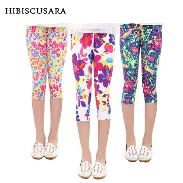 3-10years Girls Cropped Trousers Floral Print Flower Kids Calf Length