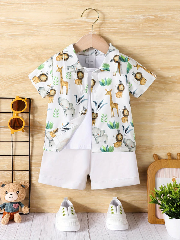 2 Piece Summer Baby Boy Casual Small Animal Print Short Sleeve Shorts