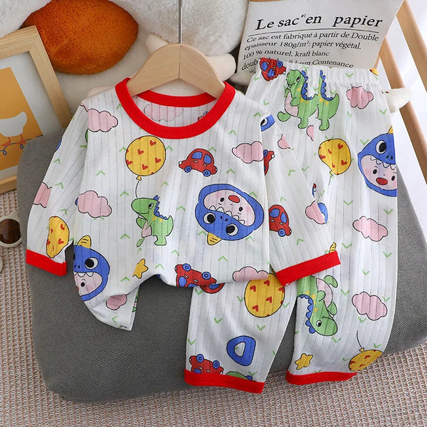 2024 New Kids Boys Girls Summer Pure Cotton Thin Pajamas Cute Cartoon