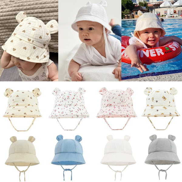 Muslin Cotton Baby Hat Summer Infant Cap Soft Baby Sun Hats Panama for