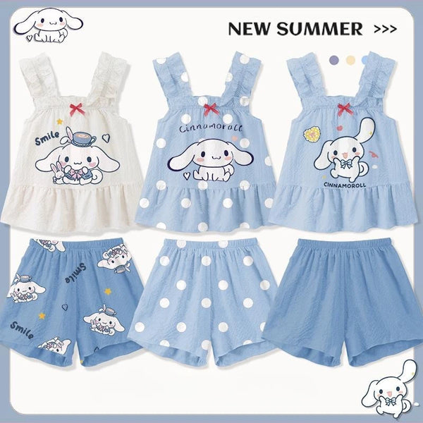 Sanrio Summer Baby Girl Clothes Set Cute Cartoon Sleeveless Tops +