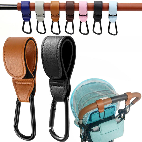 1/2pcs Baby Stroller Hook PU Leather Cart Organizer Diaper Bag Hanger