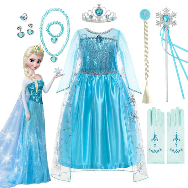 Disney Girls Elsa Princess Dress for Long Sleeve Kids Birthday Cosplay