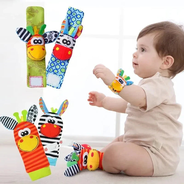 0-12 Months Baby Rattles Toys Animal Socks Wrist Strap +Rattle Baby