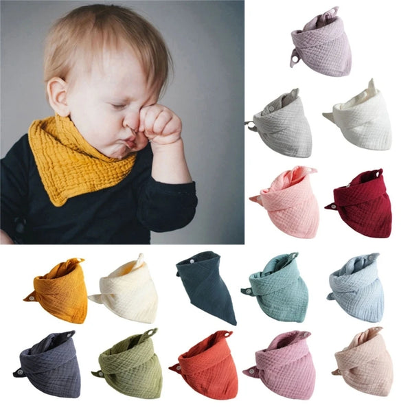 3Pcs/lot Baby Muslin Bibs  Soft Cotton Solid Color Bibs Saliva Towel