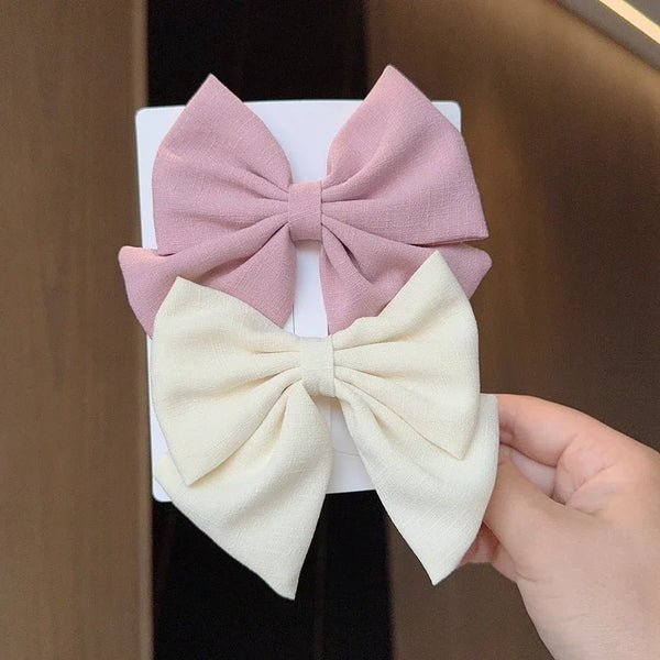 2PCS/Lot Solid Color Grosgrain Ribbon Hair Bows Boutique Hair Clip For