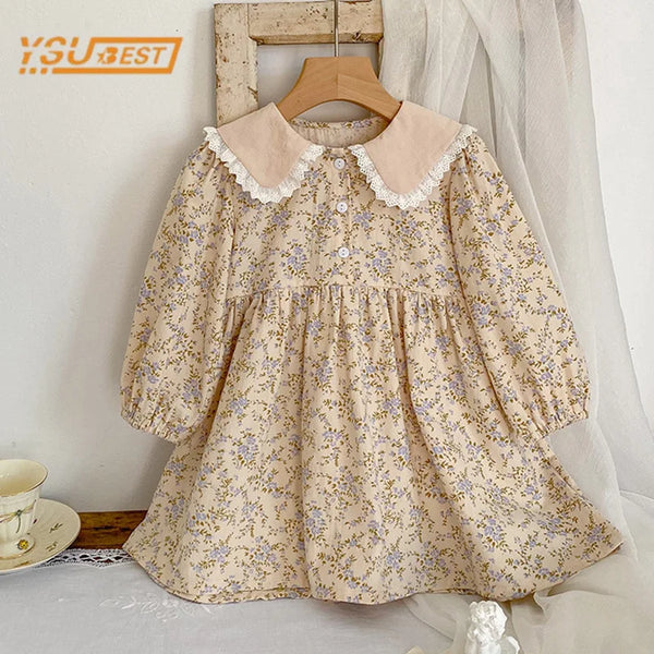 Sweet Kids Baby Girls Long Sleeve Flower Printing Princess Dress