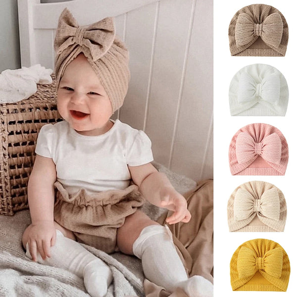 Cute Bowknot Baby Turban Hat Soft Newborn Baby Girls Indian Cap Solid