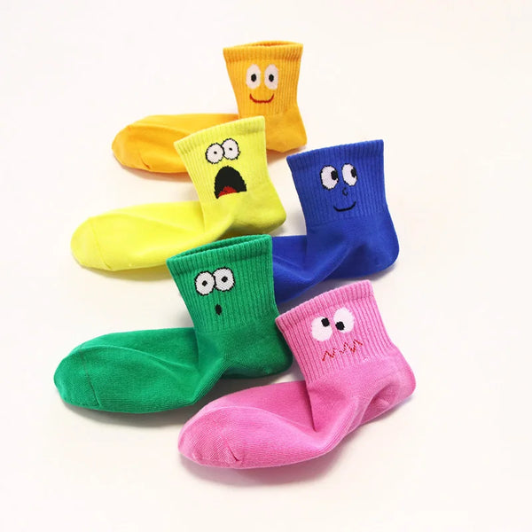 5 Pairs Kids Socks Cute Funny Face Emoticons Pattern Comfortable