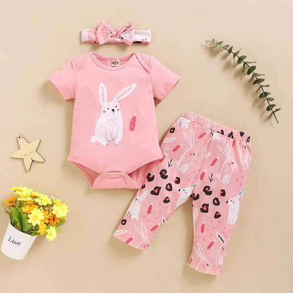 Newborn Baby Girls Romper Set Lovely Rabbit Print Romper+Pants with