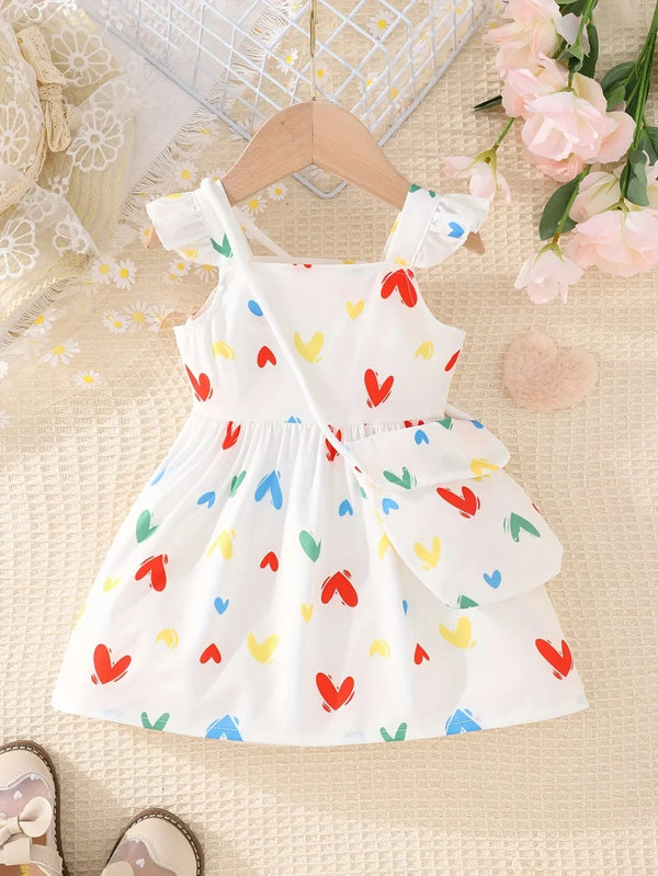 2-Piece Summer Baby Girl Cute Sweet Cool Breathable Love Pattern Dress