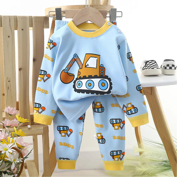 Kids Boys Casual Warm Cotton Pajamas Cute Cartoon Bear Long Sleeve