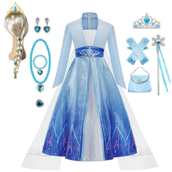 Elsa Costume for Girl Birthday Party Blue Long Sleeve Carnival