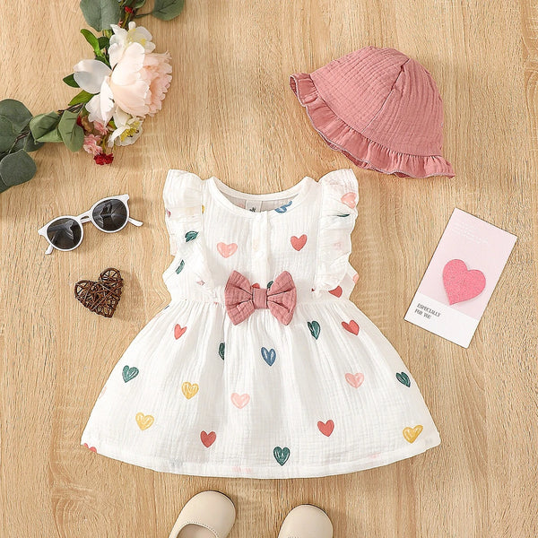 2PCS Dress Clothes Set Newborn Baby Girl Love Print Sleeveless Dress