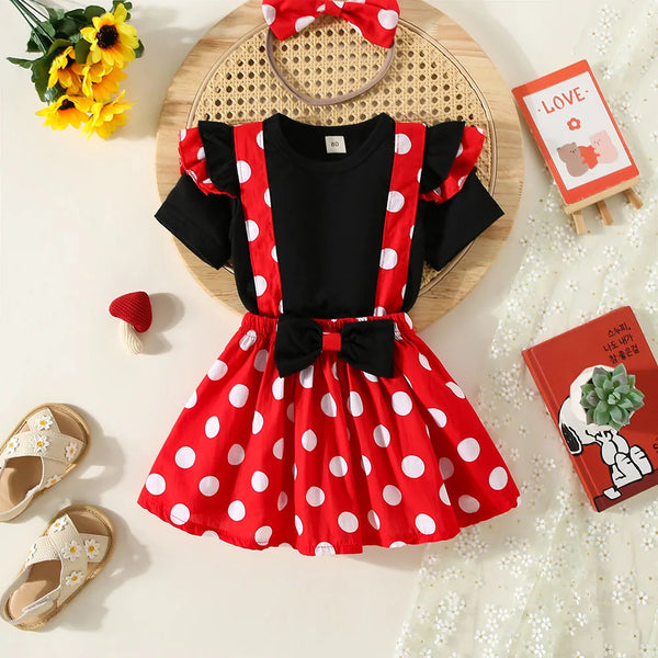 2Pcs/Set Cartoon Polka Dot Baby Girl Evening Dresses Bow Kids Birthday