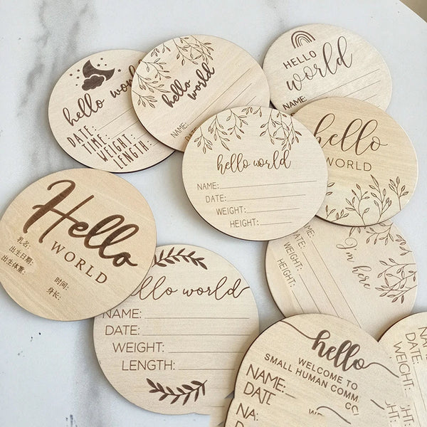 Baby Wooden Milestone Card Engraved Wooden Hello World Milestone