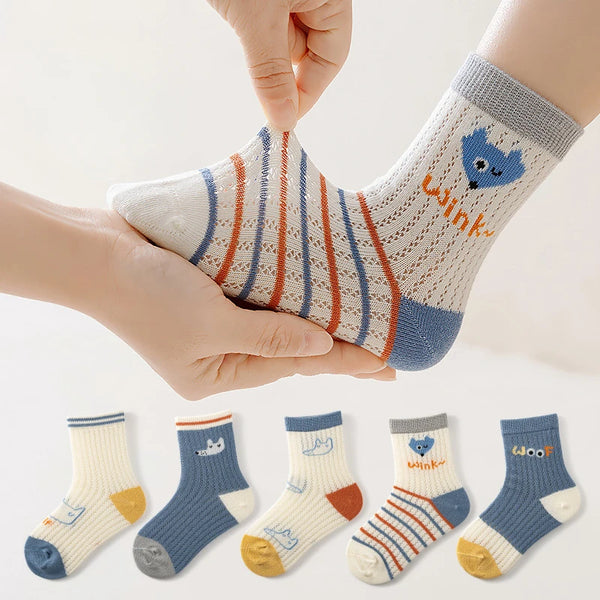 5Pairs/lot Children Socks for Girls Cotton Cute Outdoor Travel Sports