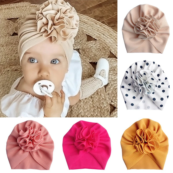 Cute Flower Baby Turban Hat Soft Baby Girl Headwrap Beanie Hat For