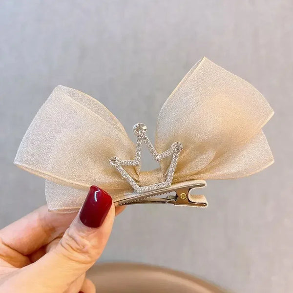 Korean Gauze Children Bow Hair Pin 3D Princess Crown Hair Pin Birthday