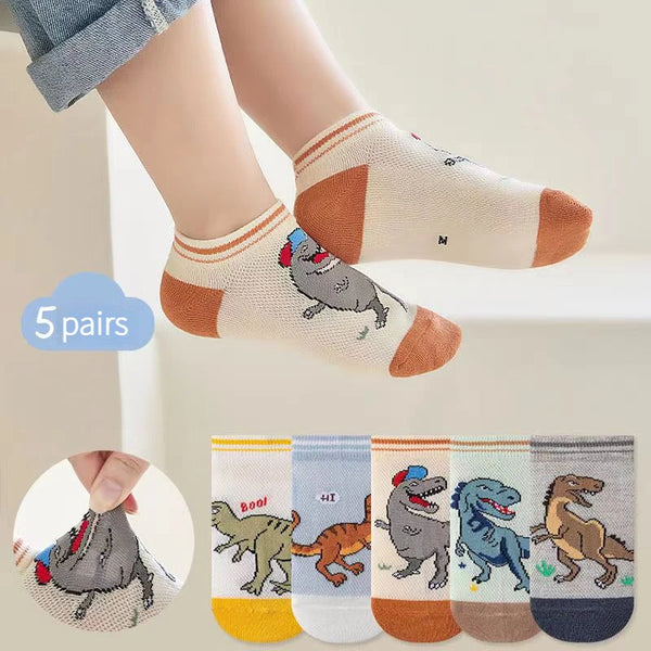 5 Pairs of Children's Socks Spring and Summer Mesh Thin Style Cartoon