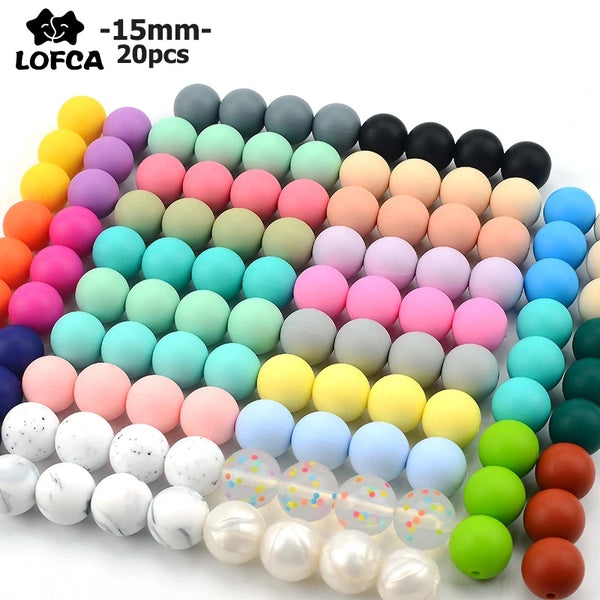 LOFCA 15mm 20pcs/lot Silicone Loose Beads Safe Teether Round Baby